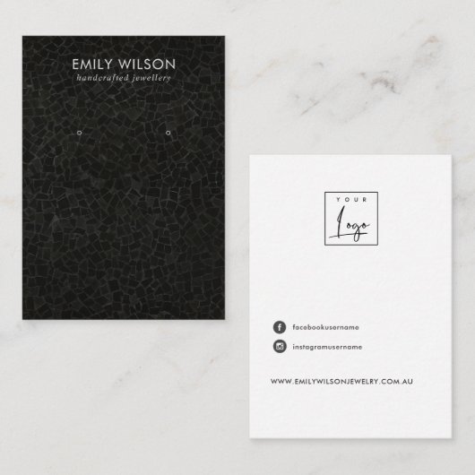 ZWARTE MOSAISCHE TEXTURE STUD EARRING DISPLAY-KAAR VISITEKAARTJE (Voorkant / Achterkant)