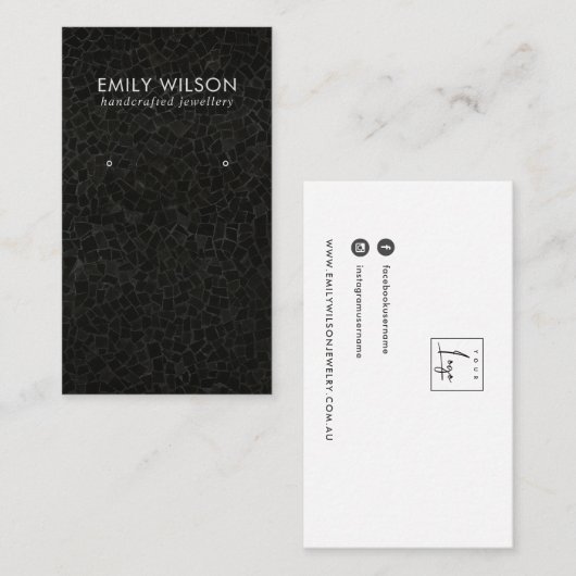 ZWARTE MOSAISCHE TEXTURE STUD EARRING DISPLAY-KAAR VISITEKAARTJE (Voorkant / Achterkant)