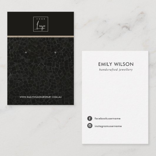 ZWARTE MOSAISCHE TEXTURE STUD EARRING DISPLAY-KAAR VISITEKAARTJE (Voorkant / Achterkant)