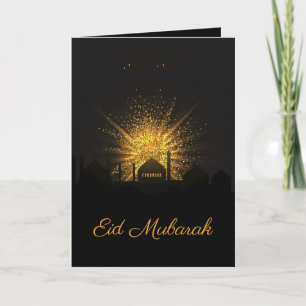 Zwarte Moskee & Gouden Fonkeling Vakantie Eid Kaart