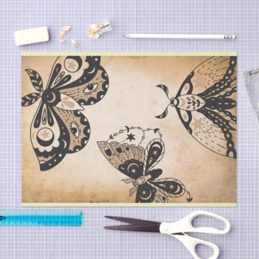  zwarte moten met achtergrondverlichting tissuepapier (Craft)