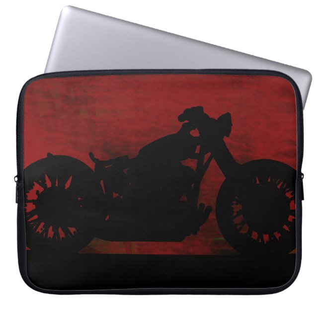 zwarte motorfiets op rode achtergrond laptop sleeve (Voorkant)