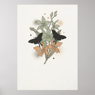 Zwarte Motten Sage Terracotta Orchidee Botanische Poster