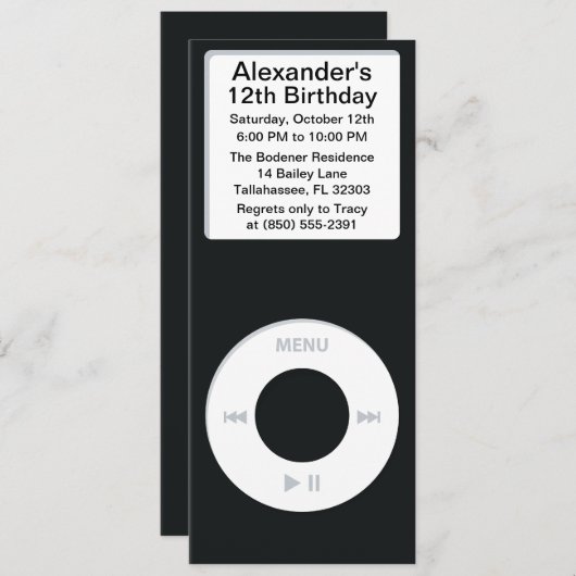 Zwarte MP3 Player-feestdag Kaart (Voorkant / Achterkant)