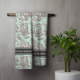  zwarte munt Toile de Jouy afgedrukt Bad Handdoek