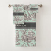  zwarte munt Toile de Jouy afgedrukt Bad Handdoek (Insitu)