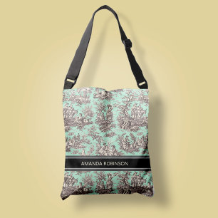 zwarte munt Toile de Jouy afgedrukt Crossbody Tas
