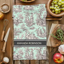  zwarte munt Toile de Jouy afgedrukt Theedoek