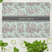  zwarte munt Toile de Jouy afgedrukt Theedoek (Gevouwen)