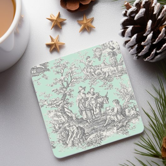  zwarte munt Toile de Jouy Pattern Stenen Onderzetter