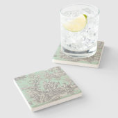  zwarte munt Toile de Jouy Pattern Stenen Onderzetter (Zijkant)