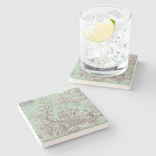  zwarte munt Toile de Jouy Pattern Stenen Onderzetter (Zijkant)