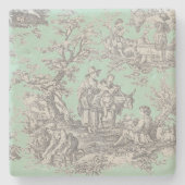  zwarte munt Toile de Jouy Pattern Stenen Onderzetter (Voorkant)