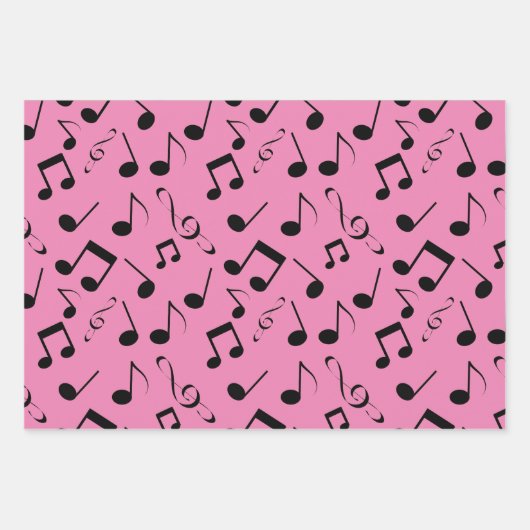 Zwarte Musical Notes Design Wrapping Papiersets Inpakpapier Vel (Voorkant 3)