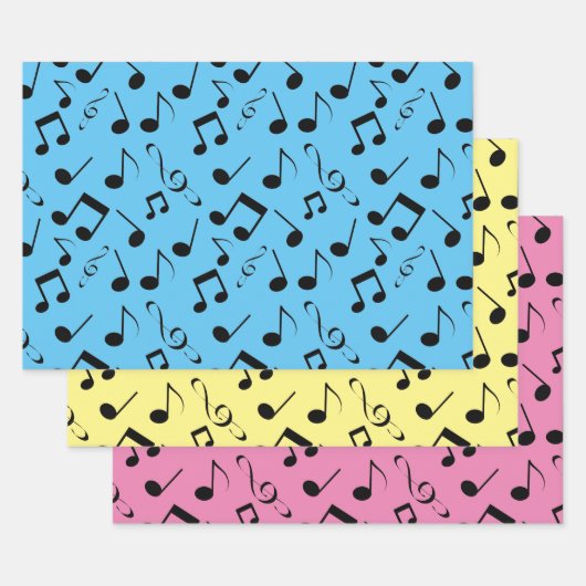Zwarte Musical Notes Design Wrapping Papiersets Inpakpapier Vel (Set)