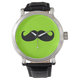 Zwarte Mustache op groene achtergrond Horloge