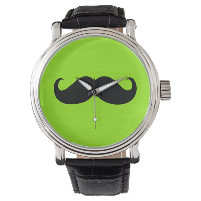 Zwarte Mustache op groene achtergrond Horloge (Voorkant)