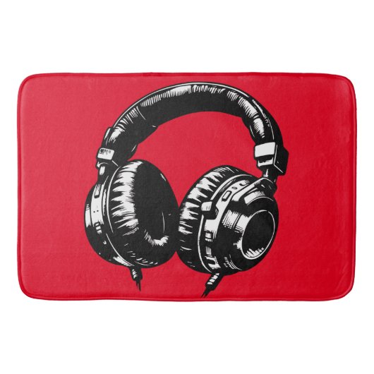 Zwarte muziek koptelefoon DJ  Badmat (Voorkant)
