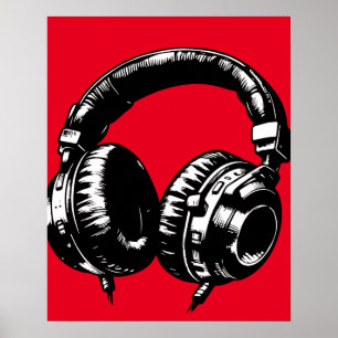 Zwarte muziek koptelefoons dans DJ Poster