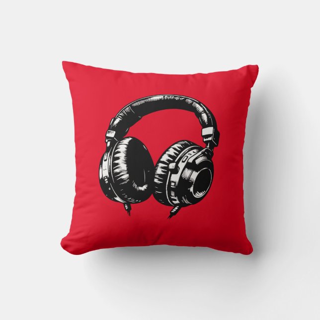 Zwarte muziek koptelefoons DJ  Kussen (Voorkant)