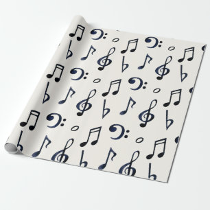 Zwarte Muzieknotaties, Bass Sleutels op Wit Cadeaupapier