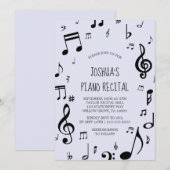 Zwarte Muzieknote Piano Recital Kaart (Voorkant / Achterkant)