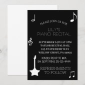 Zwarte Muzieknote Piano Recital Uitnodiging (Voorkant / Achterkant)