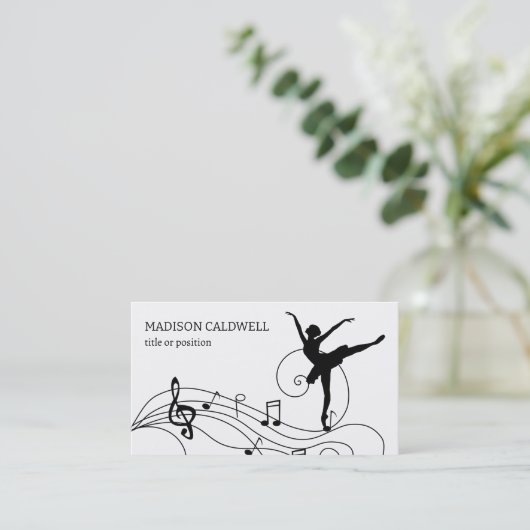 Zwarte Muzieknoten en Ballerina Visitekaartje (Staand voorkant)