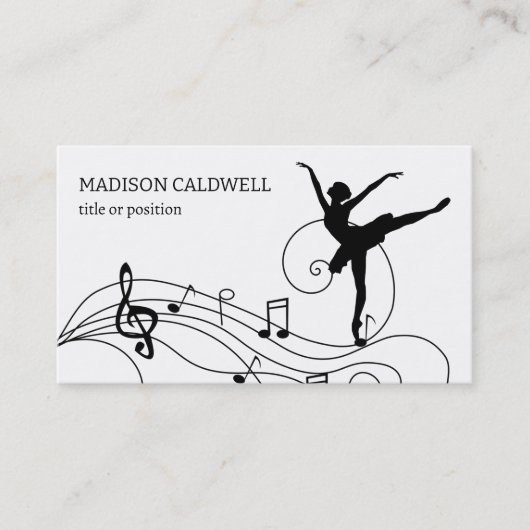 Zwarte Muzieknoten en Ballerina Visitekaartje (Voorkant)