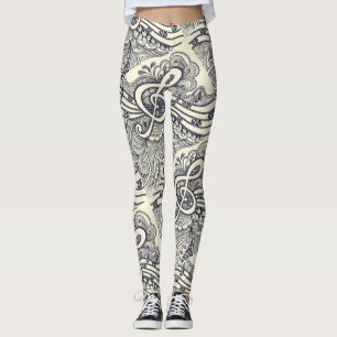 Zwarte Muzieknoten en symbolen op Leggings