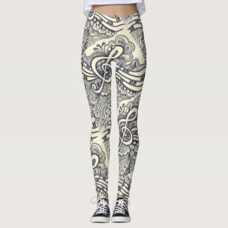 Zwarte Muzieknoten en symbolen op Leggings