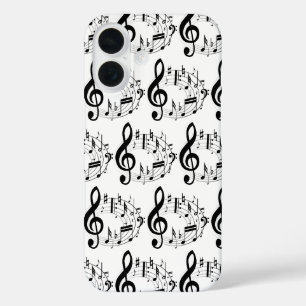 Zwarte muzieknoten in ovaal vorm patroon iPhone 16 hoesje