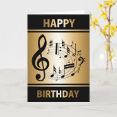 Zwarte muzieknoten in ovale vorm op gouden kaart (Gele Bloem)