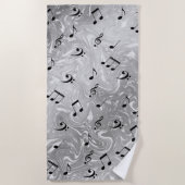 zwarte muzieknoten in zilveren badhanddoek (Voorkant)
