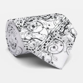 Zwarte Muzieknoten op een wit Stropdas (Opgerold)