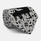 ZWARTE MUZIEKNOTEN OP GRAY-PIANO STROPDAS (Opgerold)