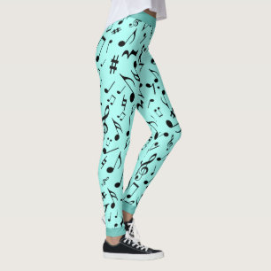 Zwarte Muzieknoten op Groen (of Uw Kol) Leggings