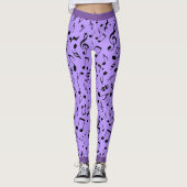 Zwarte Muzieknoten op Paars (of uw kolf) Leggings (Voorkant)