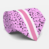 Zwarte Muzieknoten op PINK Stropdas (Opgerold)