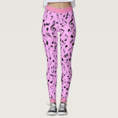 Zwarte Muzieknoten op Roze (of Uw Kol) Leggings (Voorkant)
