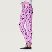 Zwarte Muzieknoten op Roze (of Uw Kol) Leggings (Links)