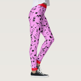 Zwarte Muzieknoten op Roze (of Uw Kol) Leggings