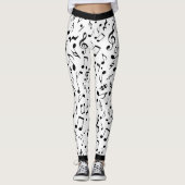 Zwarte Muzieknoten op wit of uw kol Leggings (Voorkant)