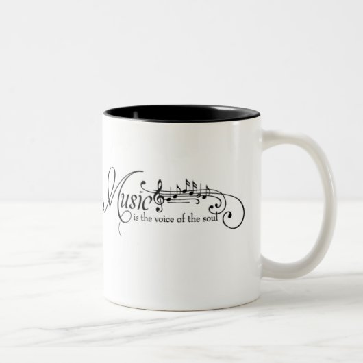 Zwarte Muzieknoten Personeelkalligrafie Tweekleurige Koffiemok (Rechts)