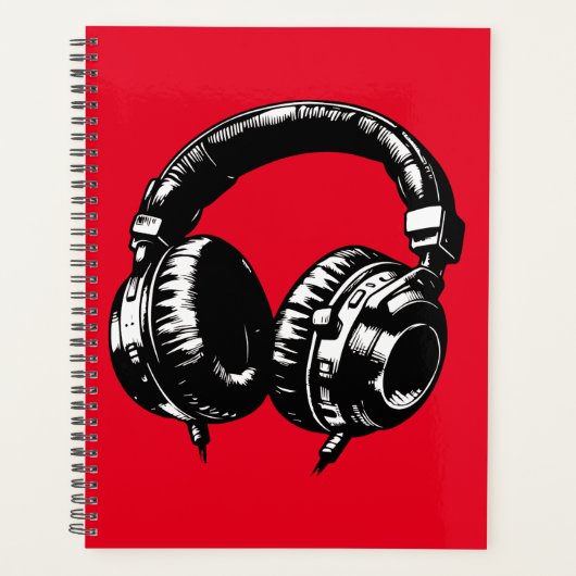 Zwarte Muzieks Headphones DJ Muziekinstrumenten Planner (Voorkant)