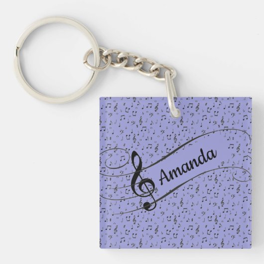 Zwarte muzikale personalisatie sleutelhanger (voorkant)