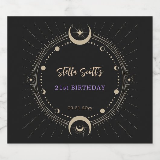 Zwarte Mystic Celestial Moon 21ste verjaardag Bier Etiket (Enkel label)