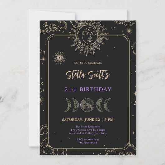 Zwarte Mystic Celestial Moon 21ste verjaardag Kaart (Voorkant)