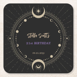 Zwarte Mystic Celestial Moon 21ste verjaardag Kartonnen Onderzetters