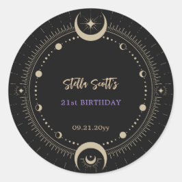 Zwarte Mystic Celestial Moon 21ste verjaardag Ronde Sticker